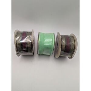 3 Vtg Berwick Wired Specialty Ribbon Burgundy Gold Green Wired Craft Gift Wrap